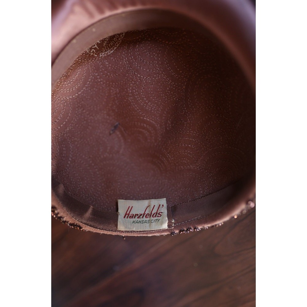 Vintage  Herzfeld's' Kansas City 100% Wool Brown beaded hat - Picture 8 of 10